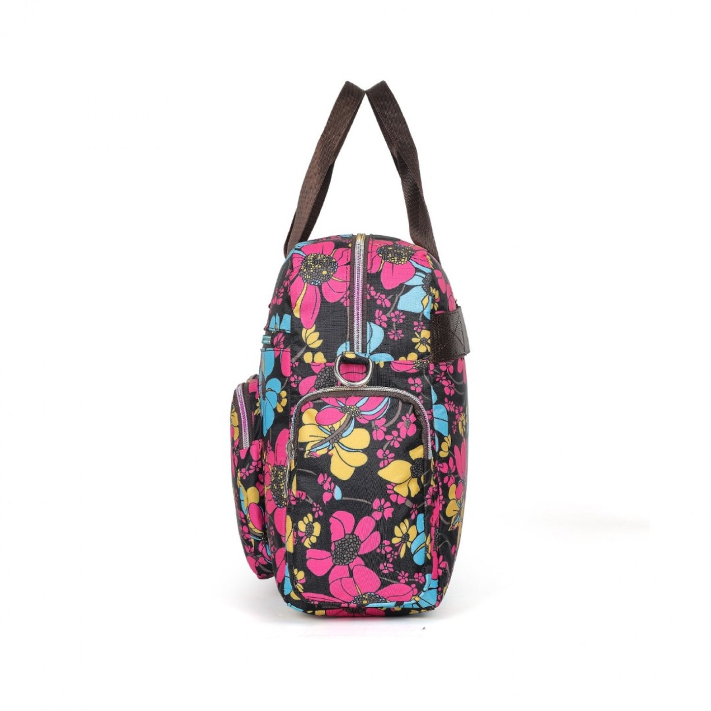 Kono Large Capacity Travel Bag with Multiple Zippered Pockets And Flower Print Perfect For Daily Use (MSK2436) - Black
