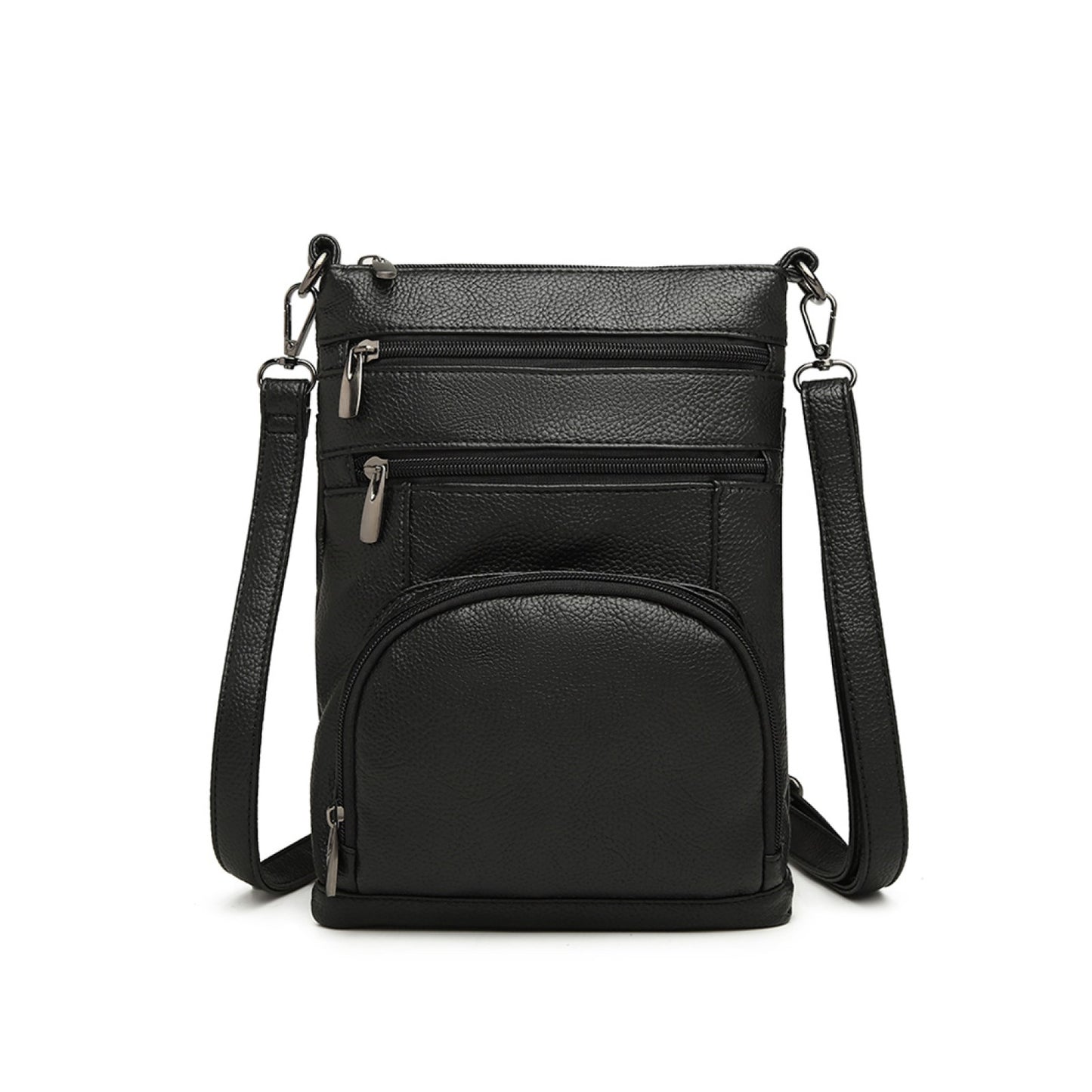 Kono Miss Lulu Multi Pocket Leather Look RFID-Blocking Cross Body Bag (LB6927) - Black