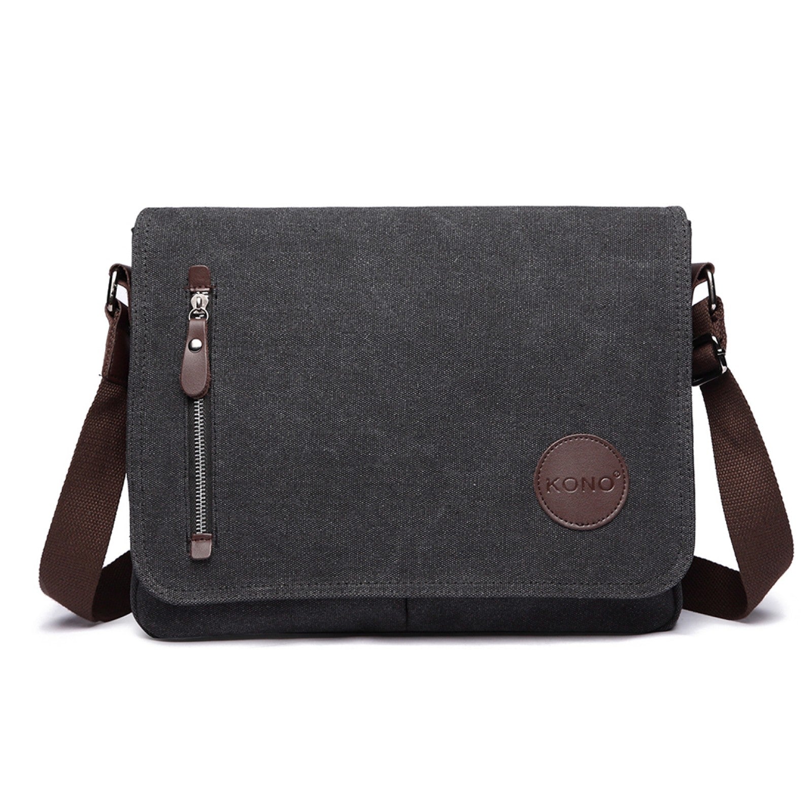 Kono RFID-Blocking Retro Style Canvas Cross Body Messenger Bag (E1824-1) - Black