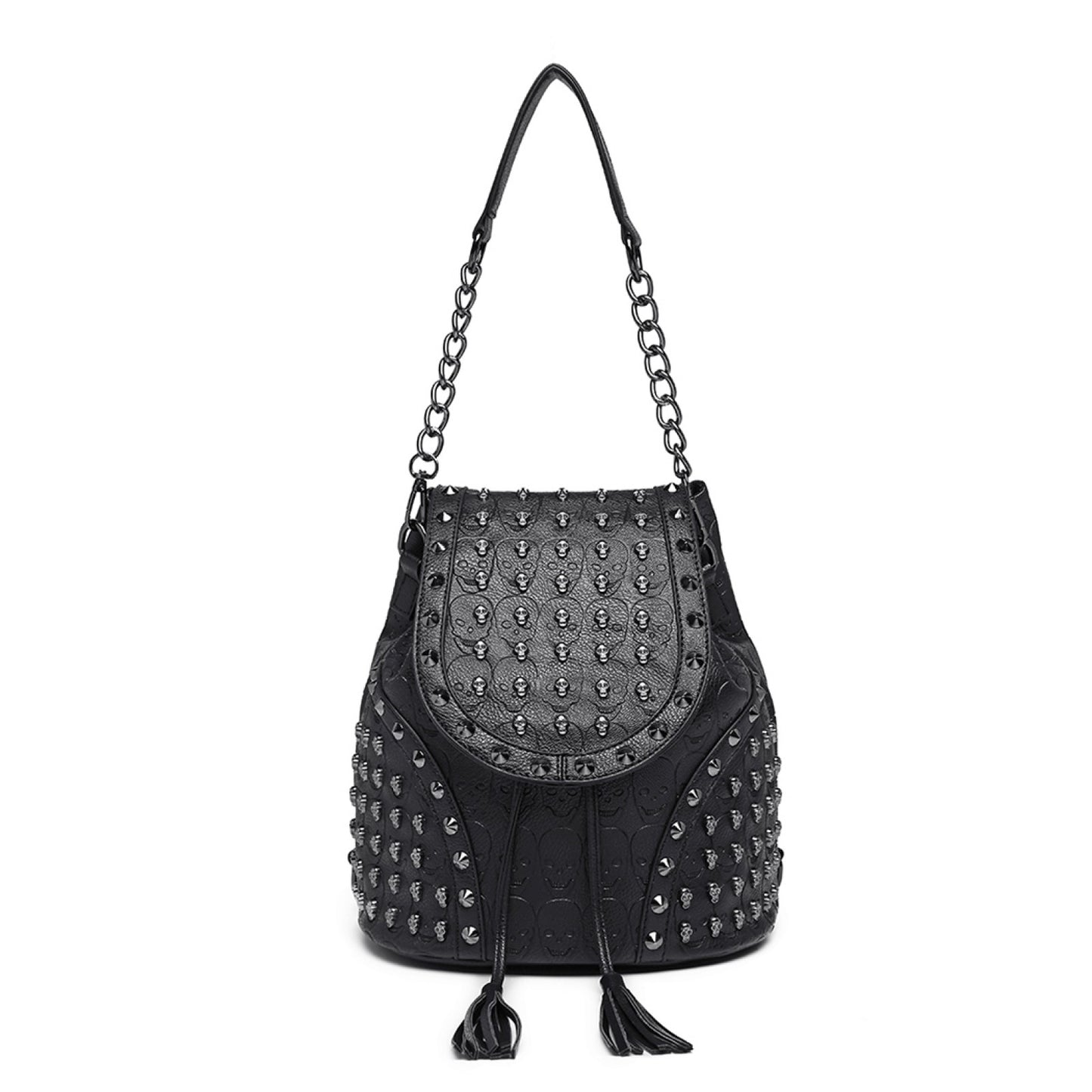 Miss Lulu Skull Studded Backpack Shoulder Bag (L1414) - Black