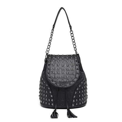 Miss Lulu Skull Studded Backpack Shoulder Bag (L1414) - Black