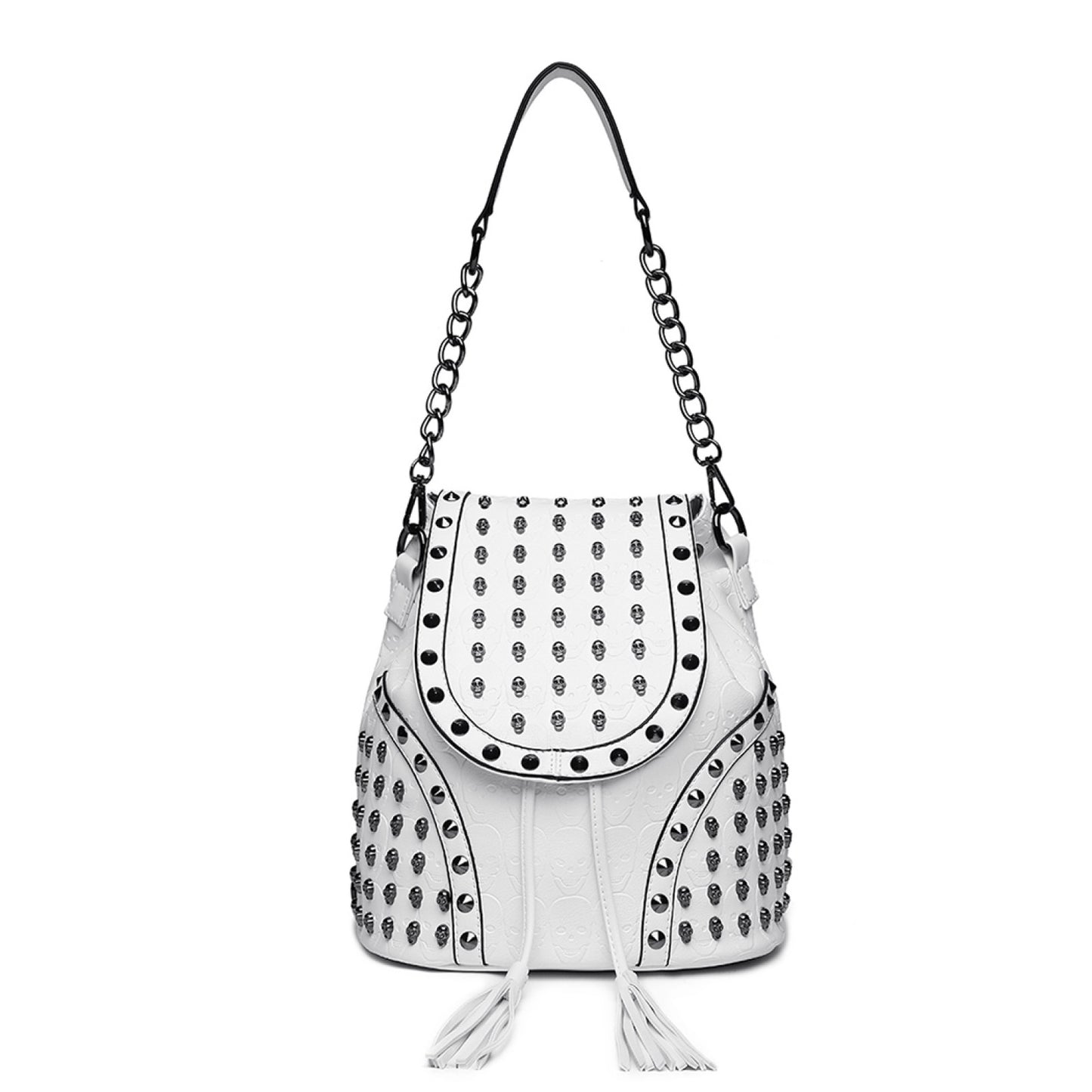 Miss Lulu Skull Studded Backpack Shoulder Bag (L1414) - Beige