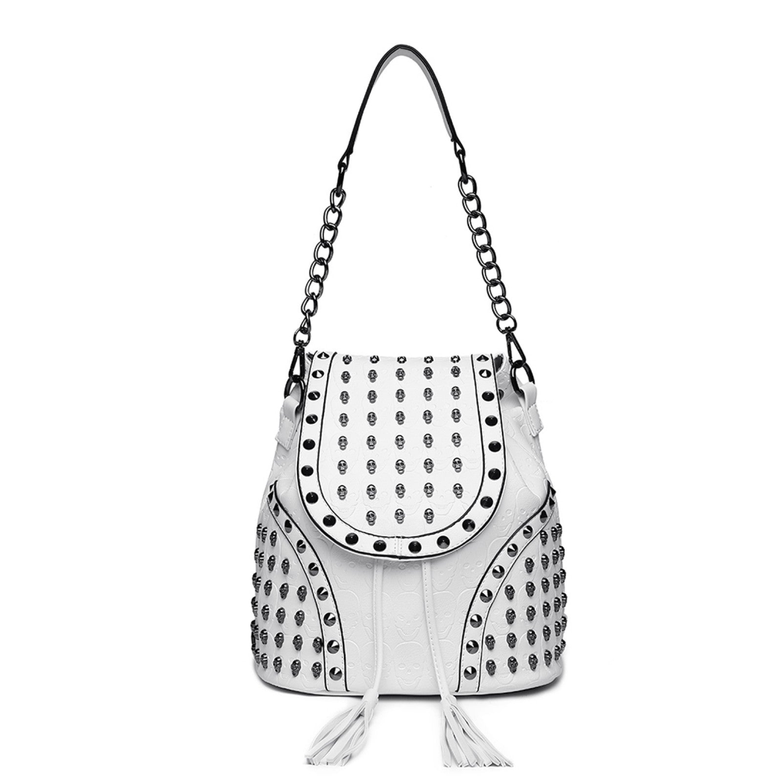 Miss Lulu Skull Studded Backpack Shoulder Bag (L1414) - Beige