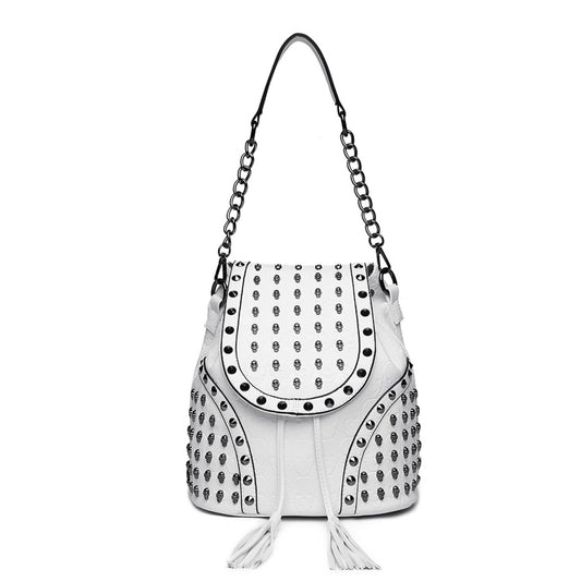 Miss Lulu Skull Studded Backpack Shoulder Bag (L1414) - Beige
