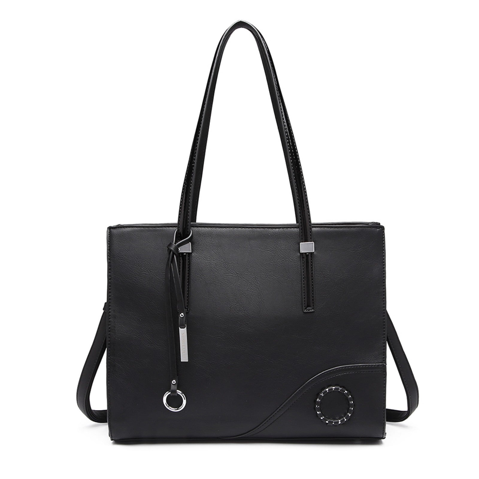 Miss Lulu Glossy Detail Shoulder Bag (LN1909) - Black