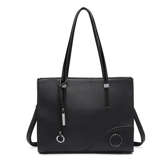 Miss Lulu Glossy Detail Shoulder Bag (LN1909) - Black