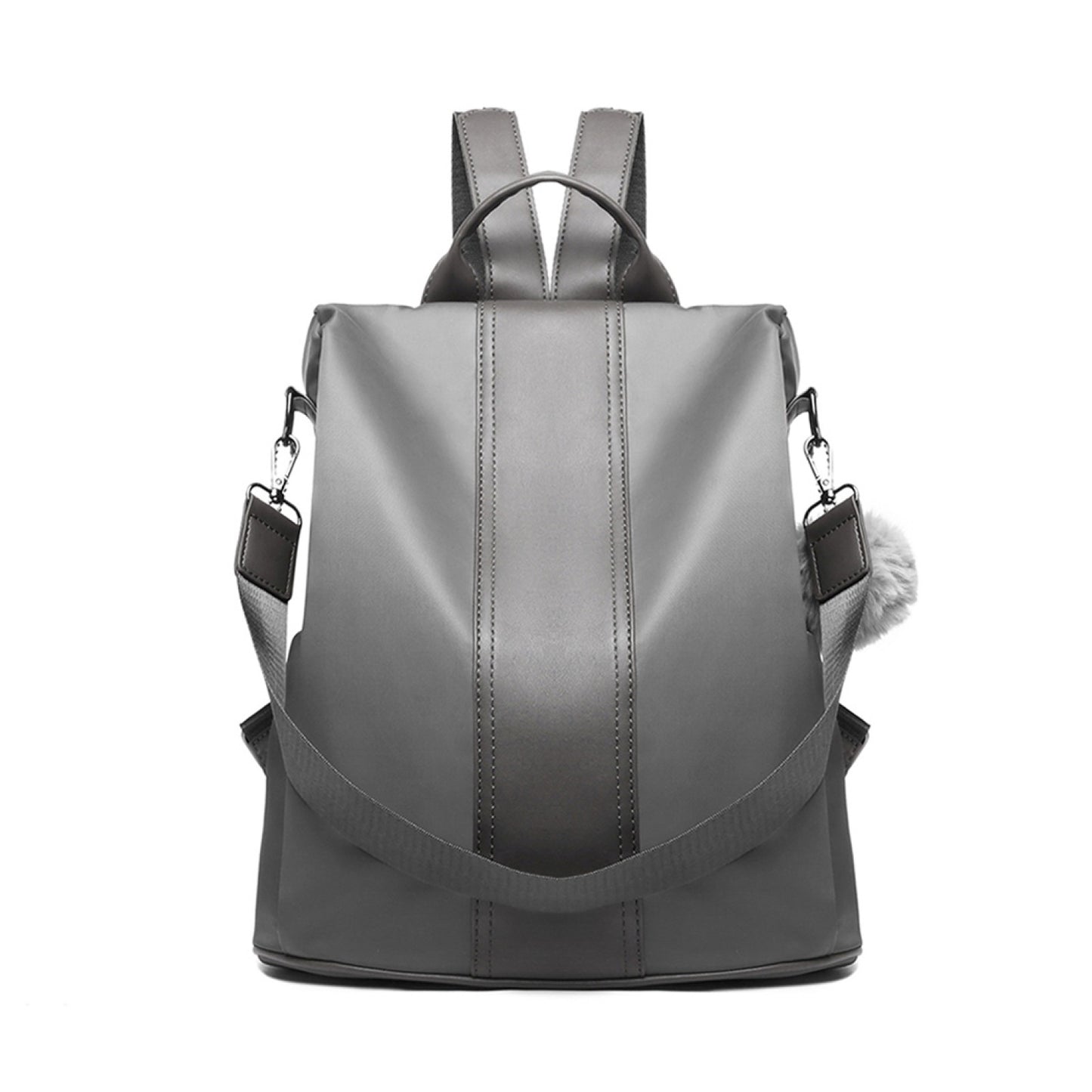 Miss Lulu Two Way Backpack Shoulder Bag with Pom Pom Pendant (LG1903) - Grey