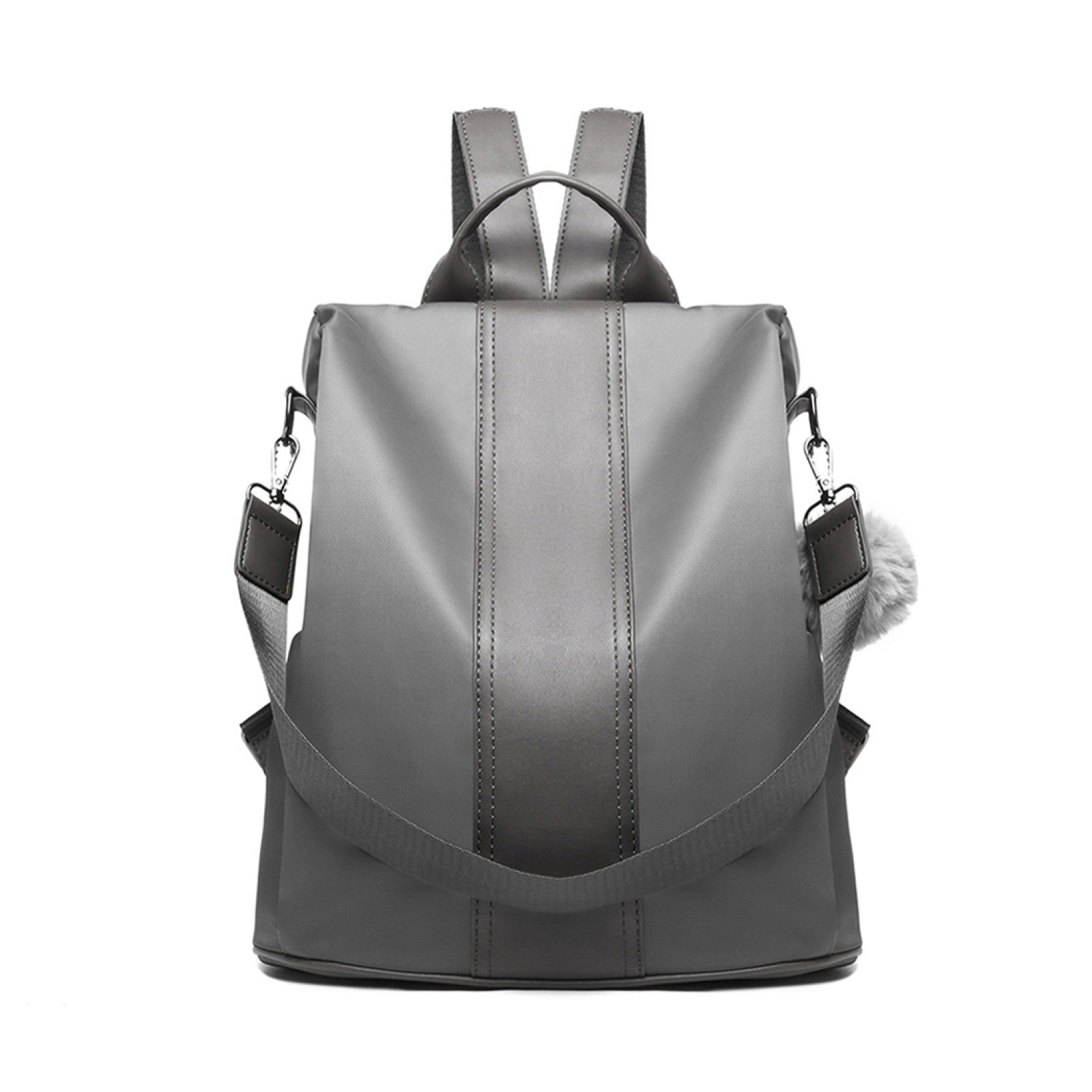 Miss Lulu Two Way Backpack Shoulder Bag with Pom Pom Pendant (LG1903) - Grey