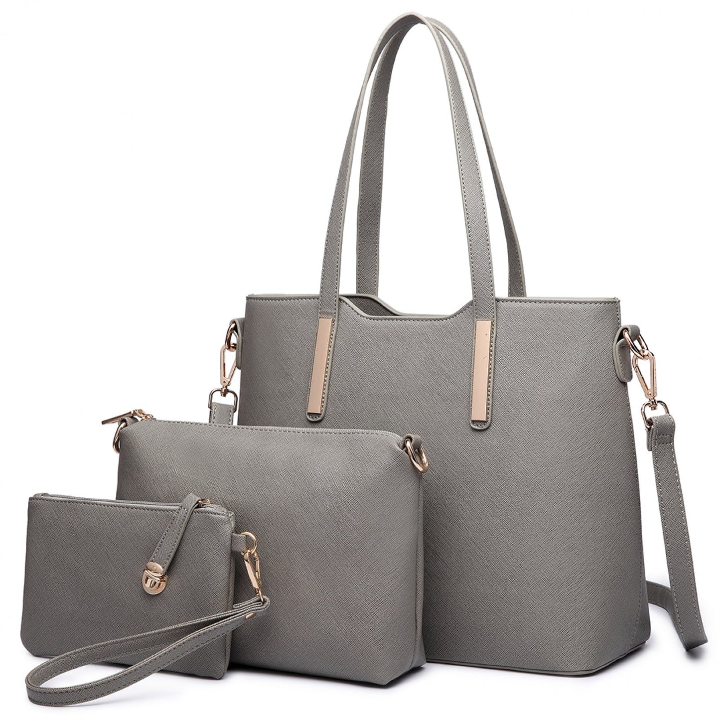 Miss Lulu Three Piece Tote Shoulder Bag And Clutch (LT6648) - Grey