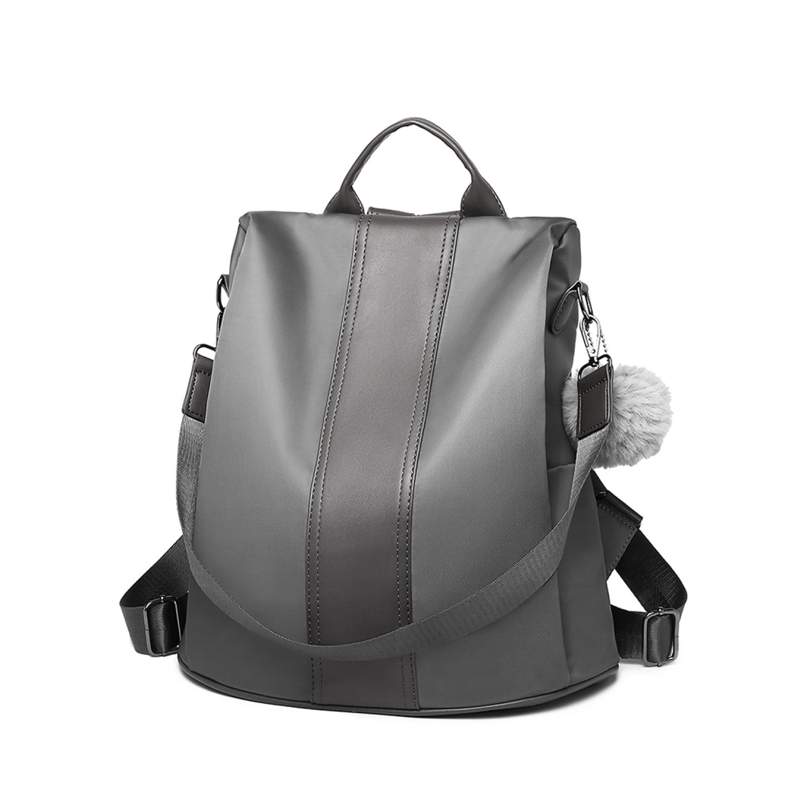 Miss Lulu Two Way Backpack Shoulder Bag with Pom Pom Pendant (LG1903) - Grey
