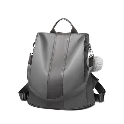 Miss Lulu Two Way Backpack Shoulder Bag with Pom Pom Pendant (LG1903) - Grey
