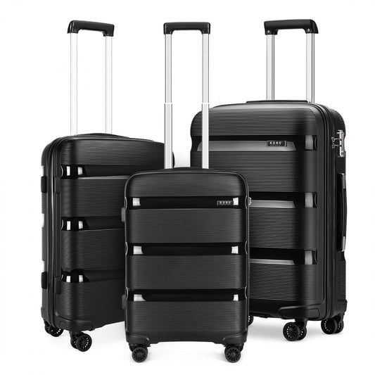 Kono Bright Hard Shell PP Suitcase 3 Pieces Set - Classic Collection (K2092L) - Black
