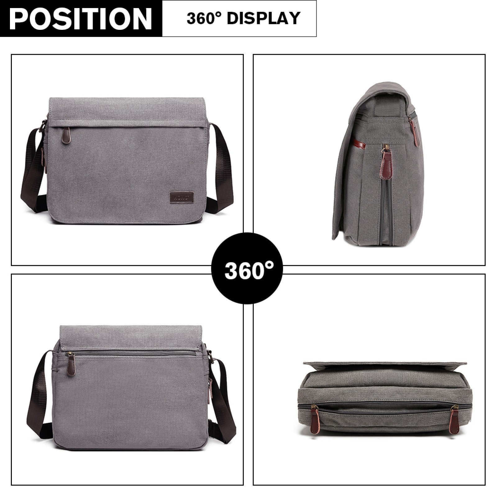 Miss Lulu Kono Classic Expanding Messenger Bag (LB1925) - Grey