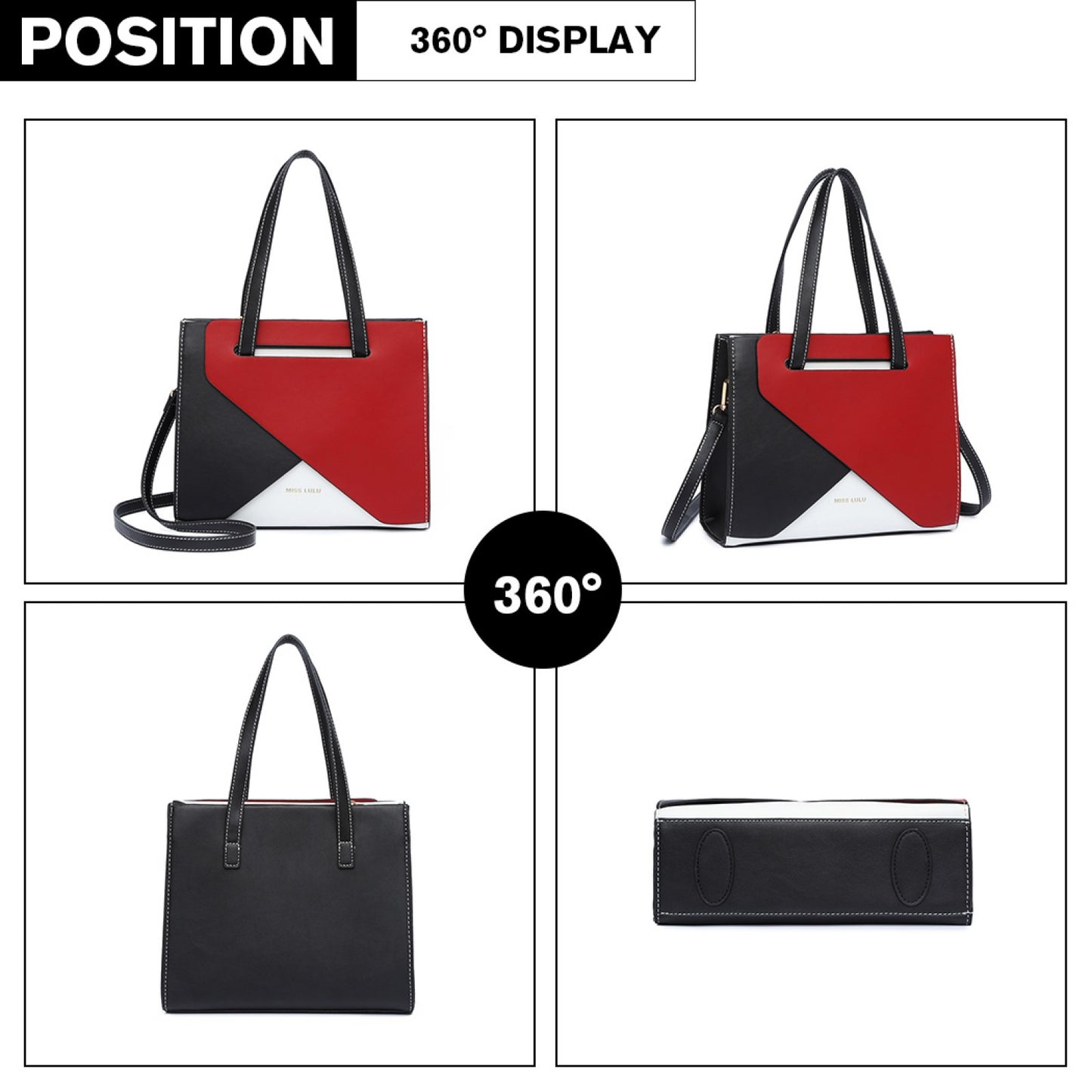 Miss Lulu Contrast Panel Shoulder Bag (LB2008) - Red