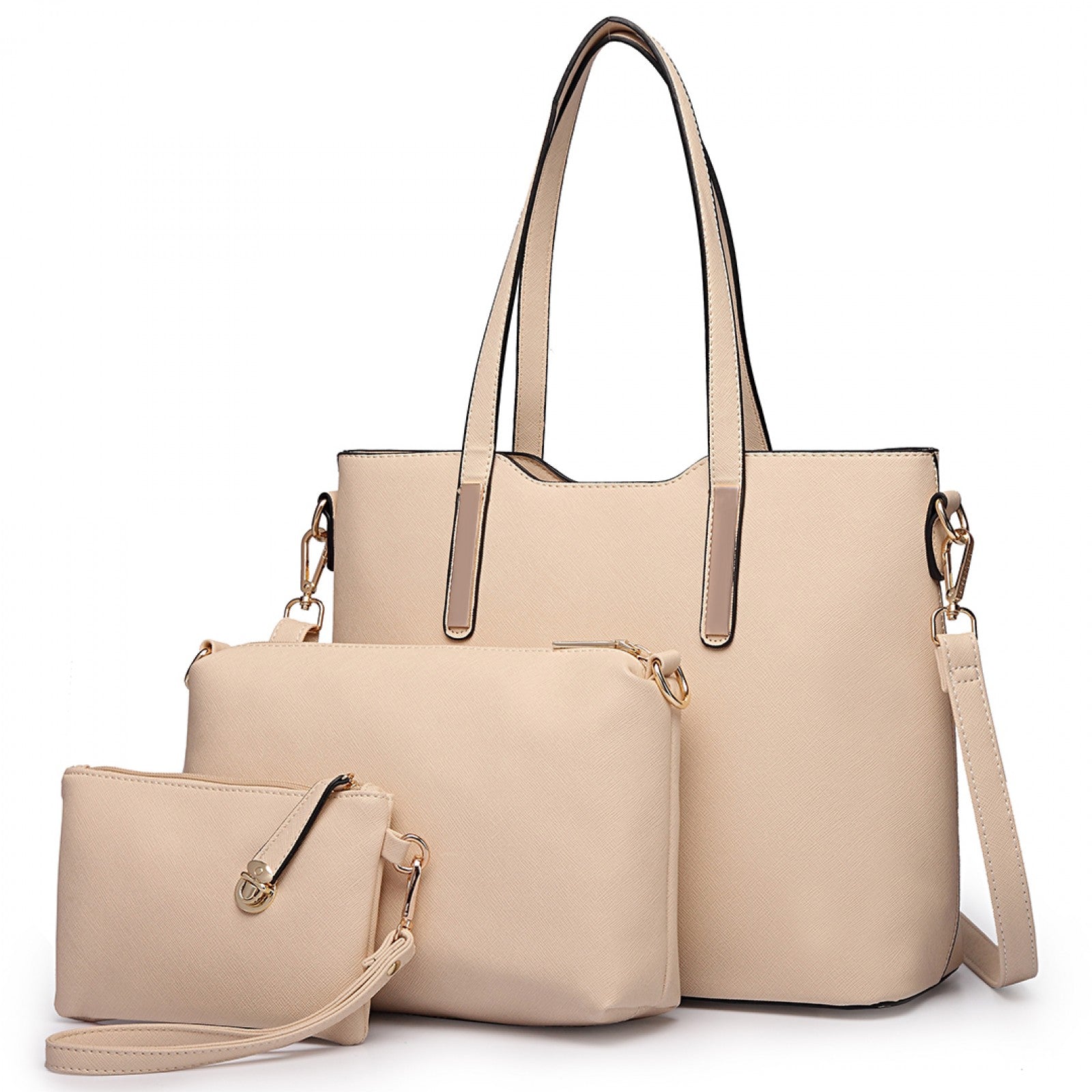 Miss Lulu Three Piece Tote Shoulder Bag And Clutch (LT6648) - Beige