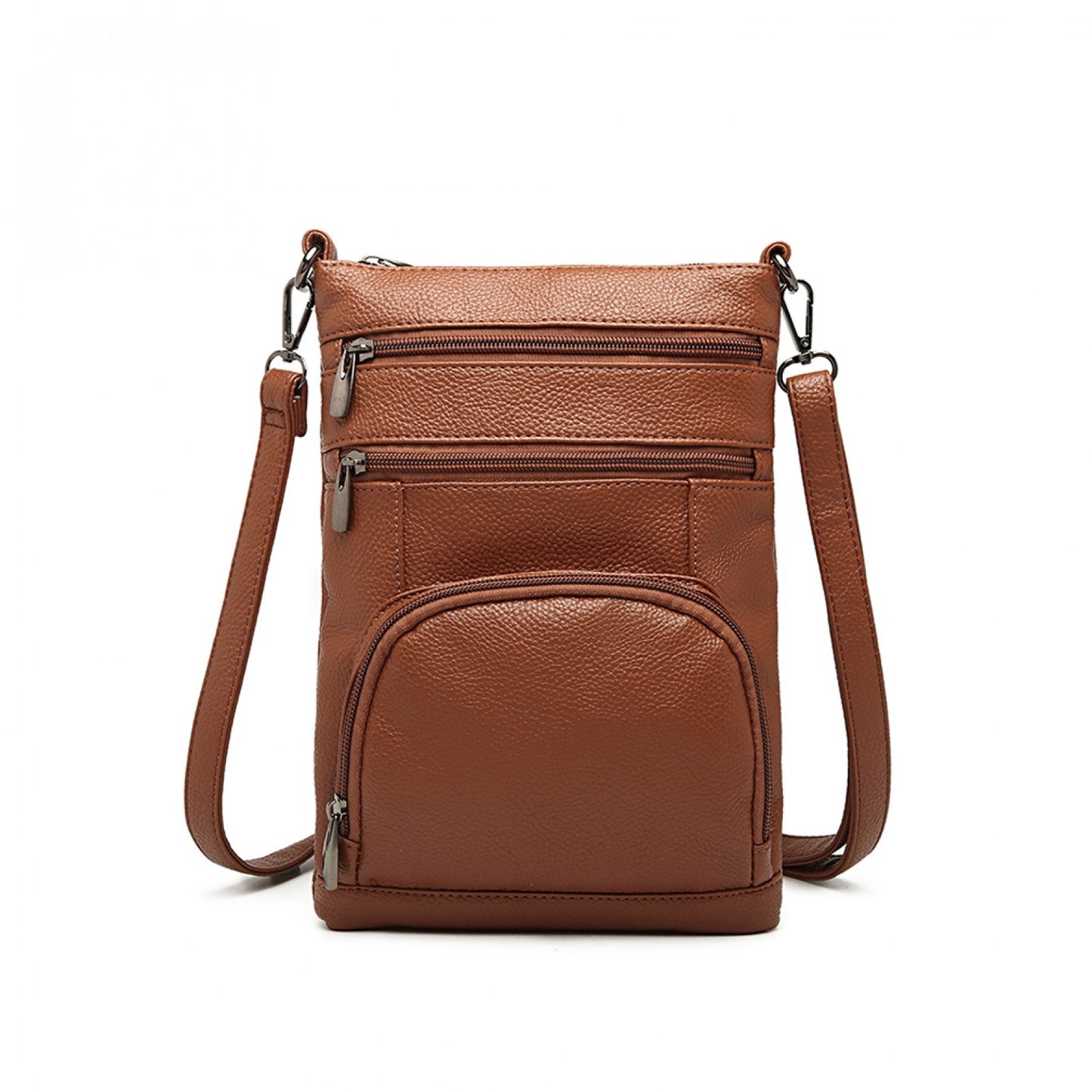 Kono Miss Lulu Multi Pocket Leather Look RFID-Blocking Cross Body Bag (LB6927) - Brown