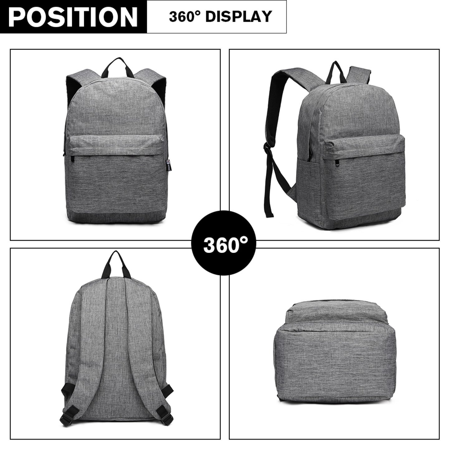 Kono Durable Polyester Everyday Backpack With Sleek Design (E1930) - Grey