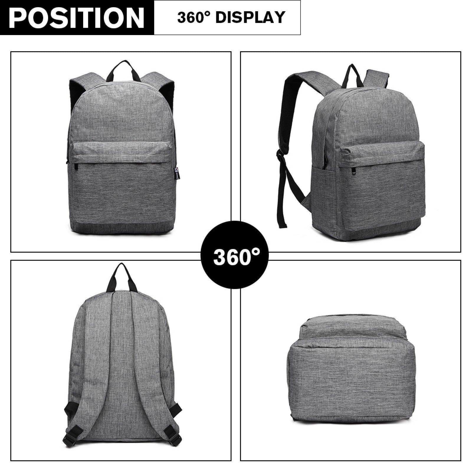 Kono Durable Polyester Everyday Backpack With Sleek Design (E1930) - Grey