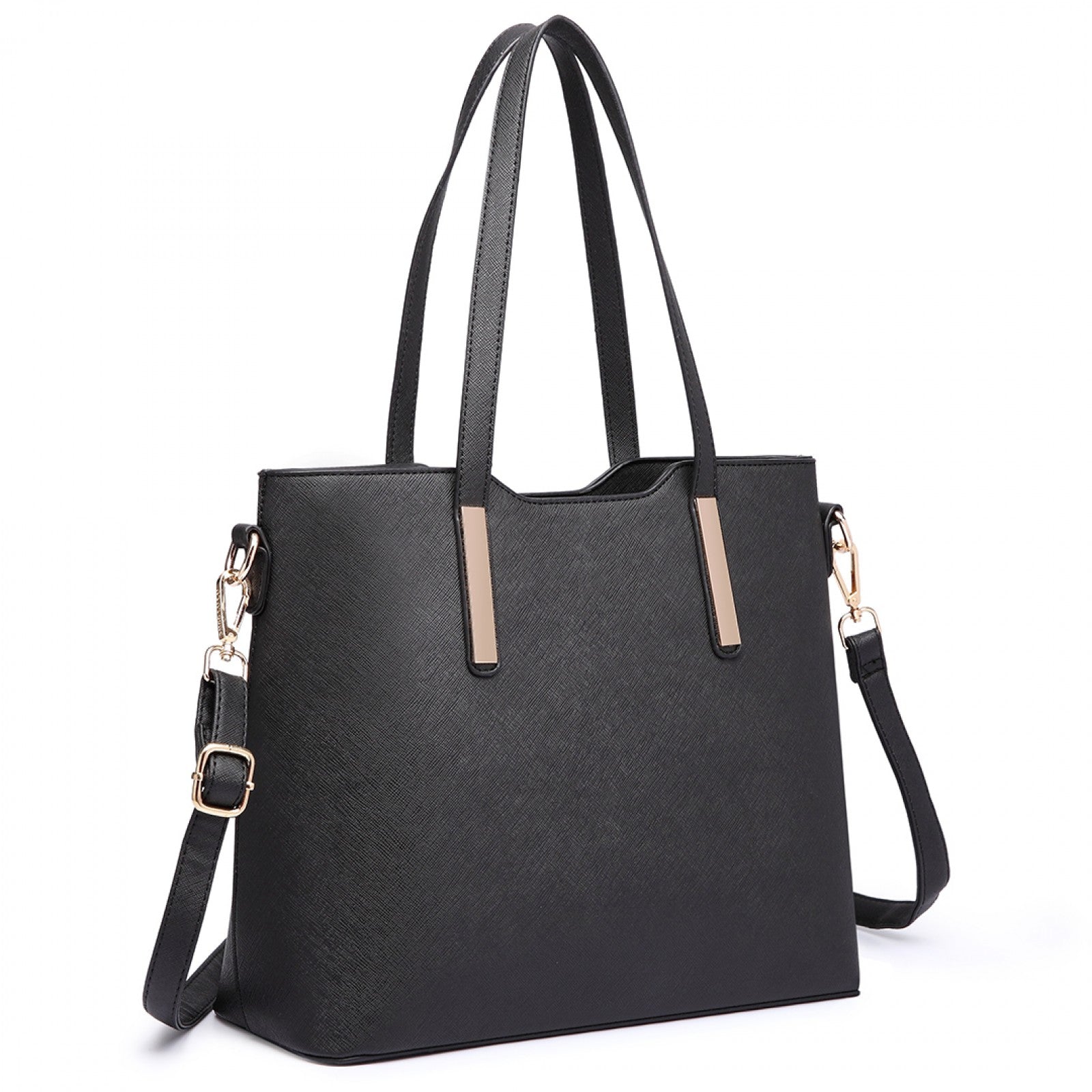 Miss Lulu Three Piece Tote Shoulder Bag And Clutch (LT6648) - Black
