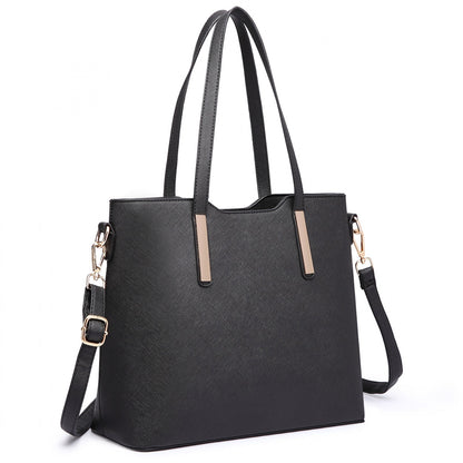 Miss Lulu Three Piece Tote Shoulder Bag And Clutch (LT6648) - Black