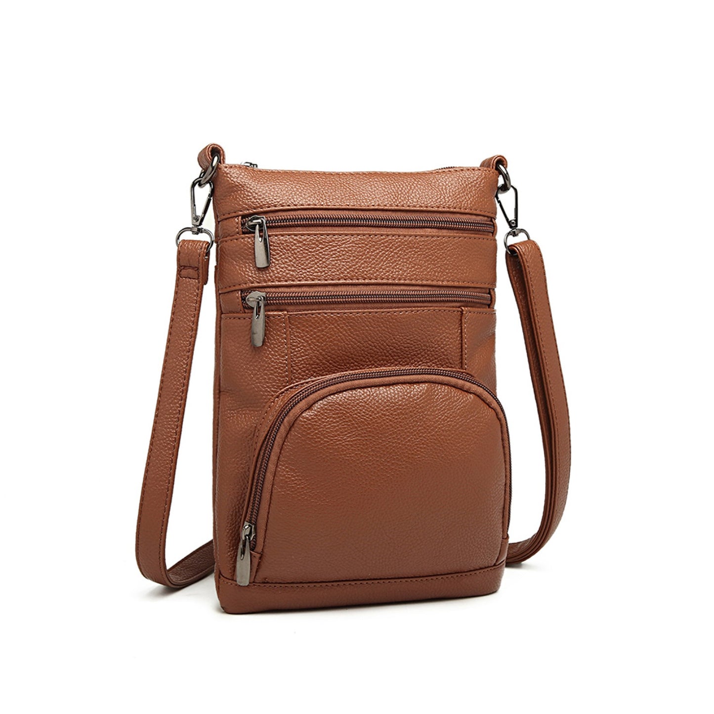Kono Miss Lulu Multi Pocket Leather Look RFID-Blocking Cross Body Bag (LB6927) - Brown