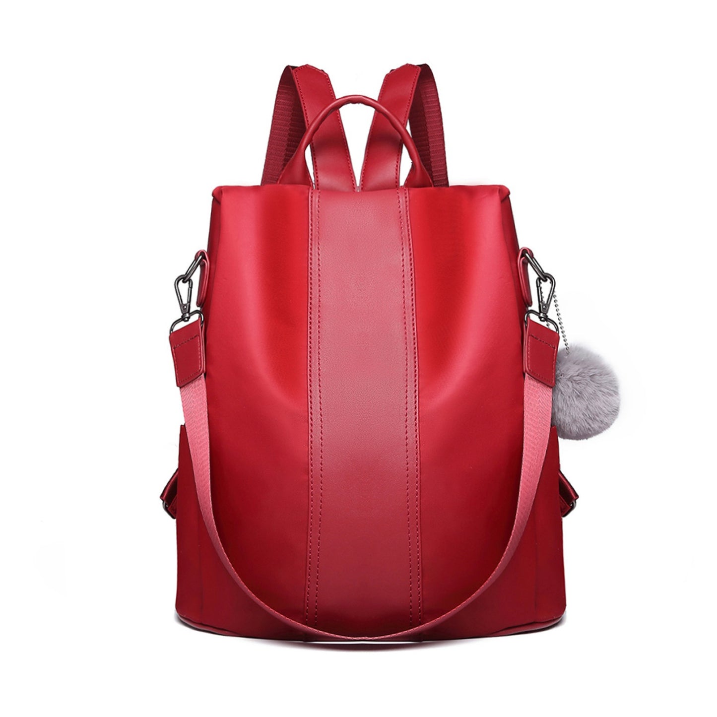 Miss Lulu Two Way Backpack Shoulder Bag with Pom Pom Pendant (LG1903) - Red