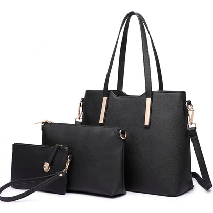 Miss Lulu Three Piece Tote Shoulder Bag And Clutch (LT6648) - Black