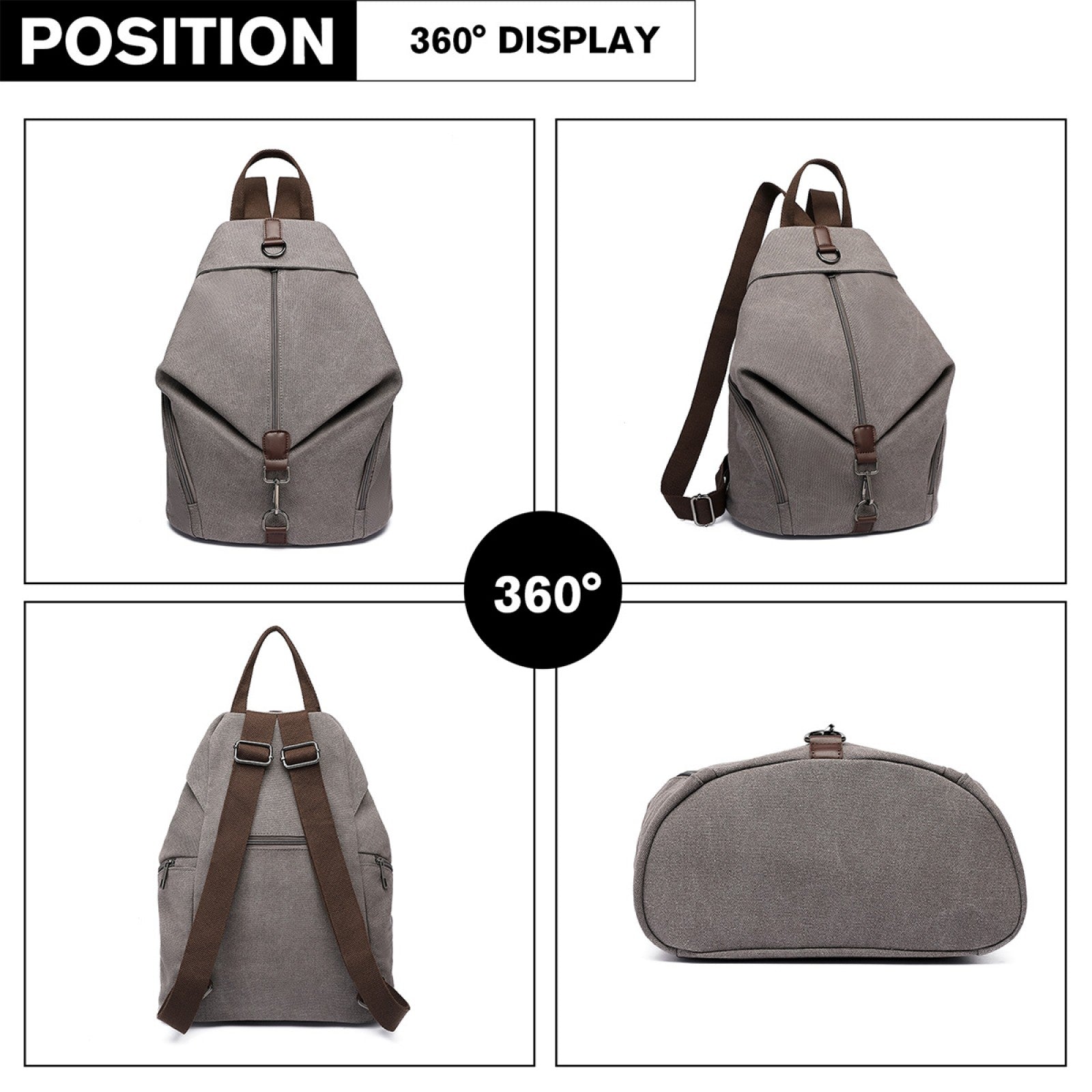 Kono Fashion Anti-Theft Canvas Backpack (EB2044) - Grey