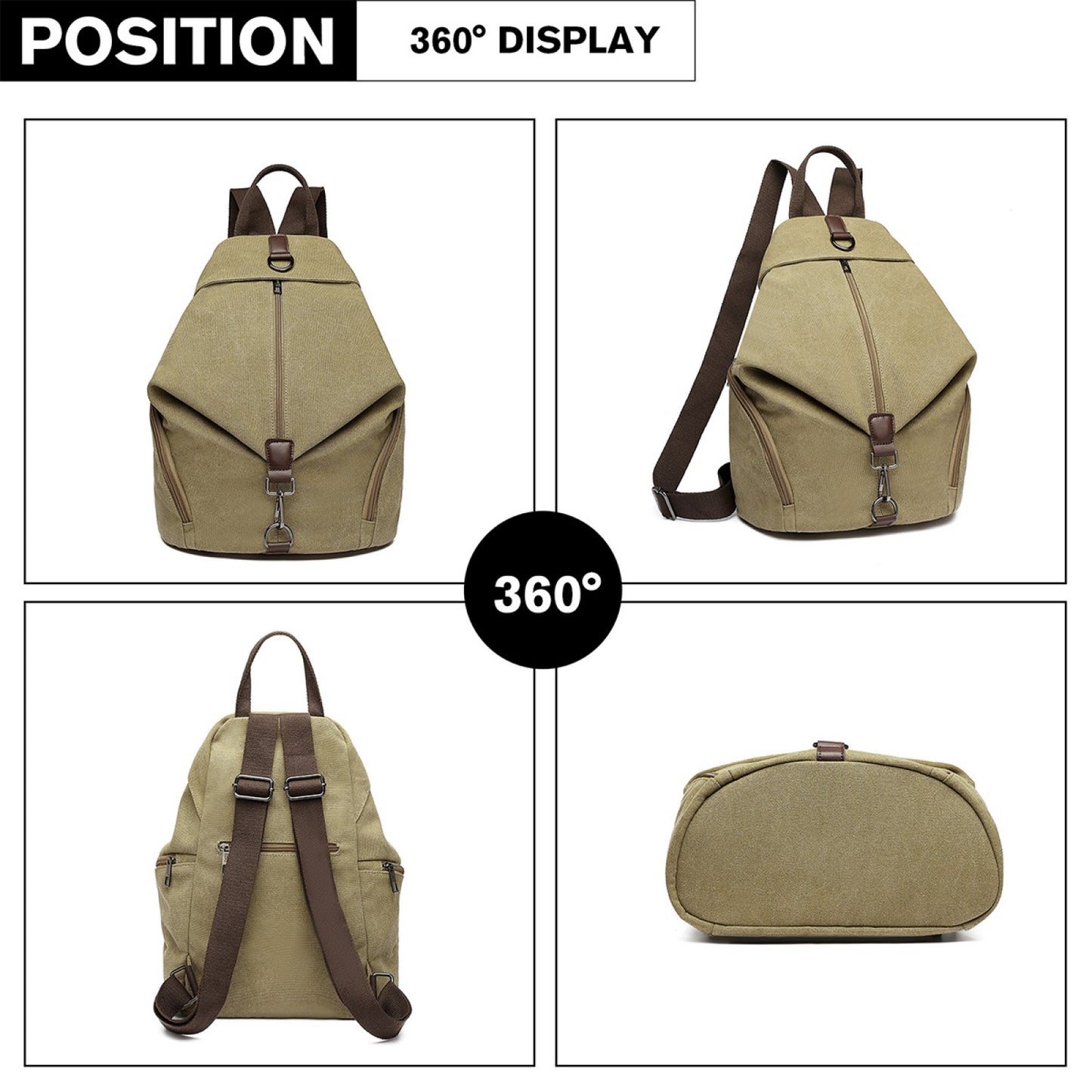Kono Fashion Anti-Theft Canvas Backpack (EB2044) - Khaki