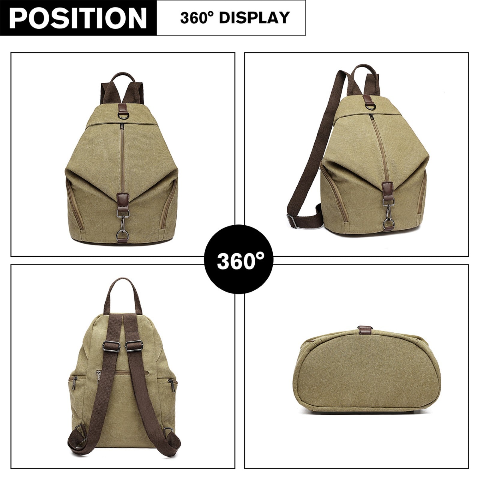 Kono Fashion Anti-Theft Canvas Backpack (EB2044) - Khaki