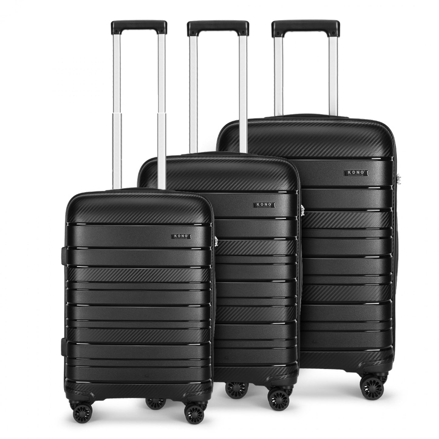 Kono Multi Texture Hard Shell PP Suitcase 3 Pieces Set - Classic Collection (K2091L) - Black