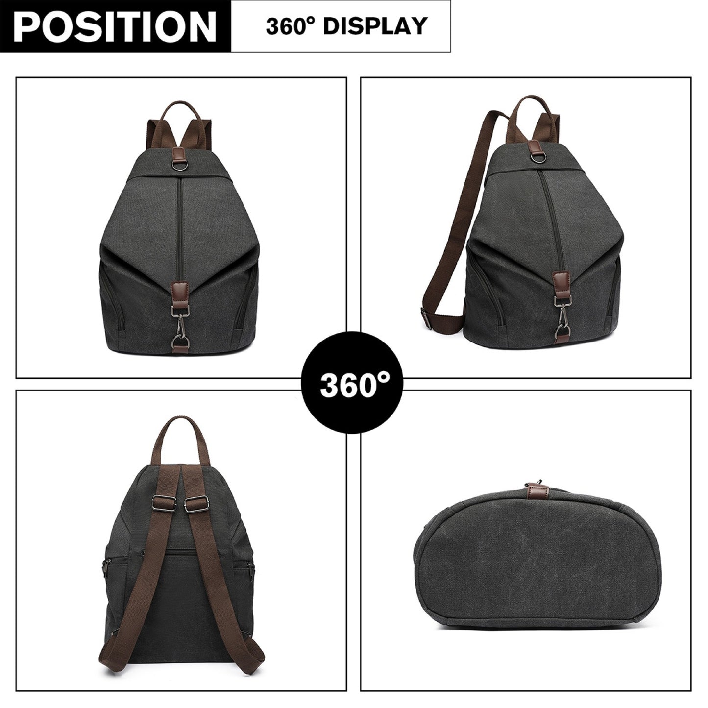 Kono Fashion Anti-Theft Canvas Backpack (EB2044) - Black