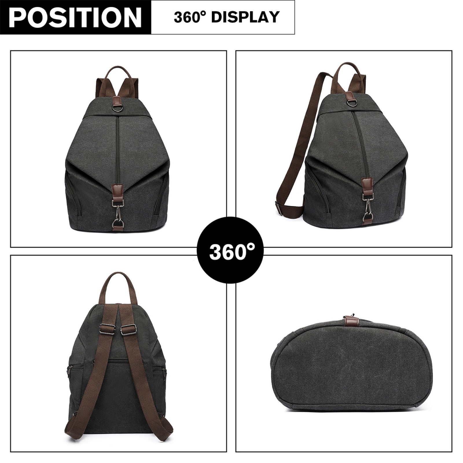 Kono Fashion Anti-Theft Canvas Backpack (EB2044) - Black