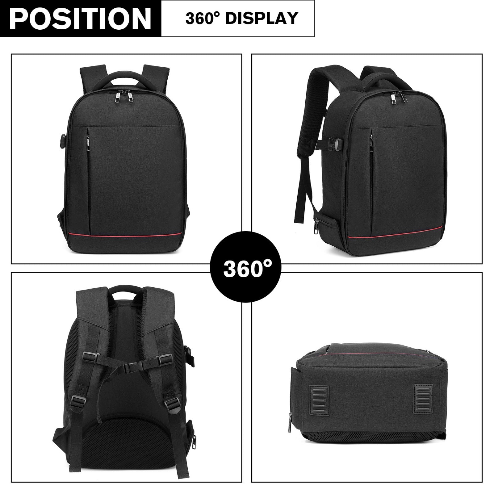 Kono Water Resistant Shockproof DSLR Camera Backpack (E6928) - Black