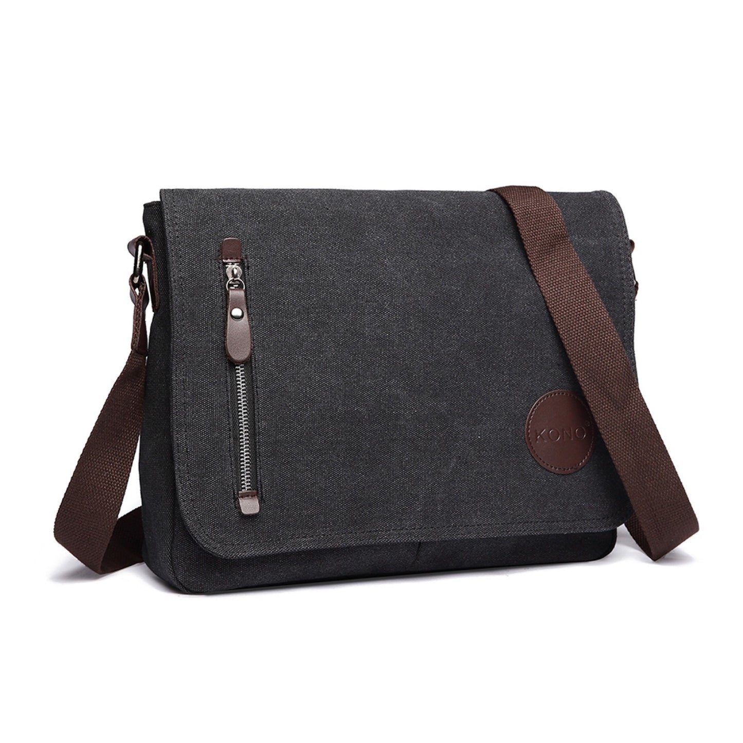 Kono RFID-Blocking Retro Style Canvas Cross Body Messenger Bag (E1824-1) - Black