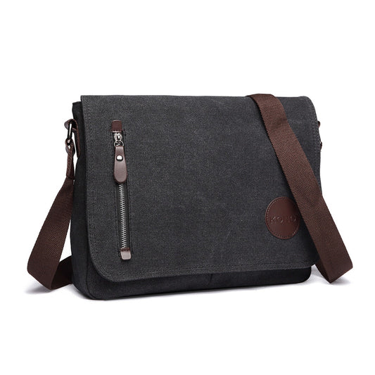 Kono RFID-Blocking Retro Style Canvas Cross Body Messenger Bag (E1824-1) - Black