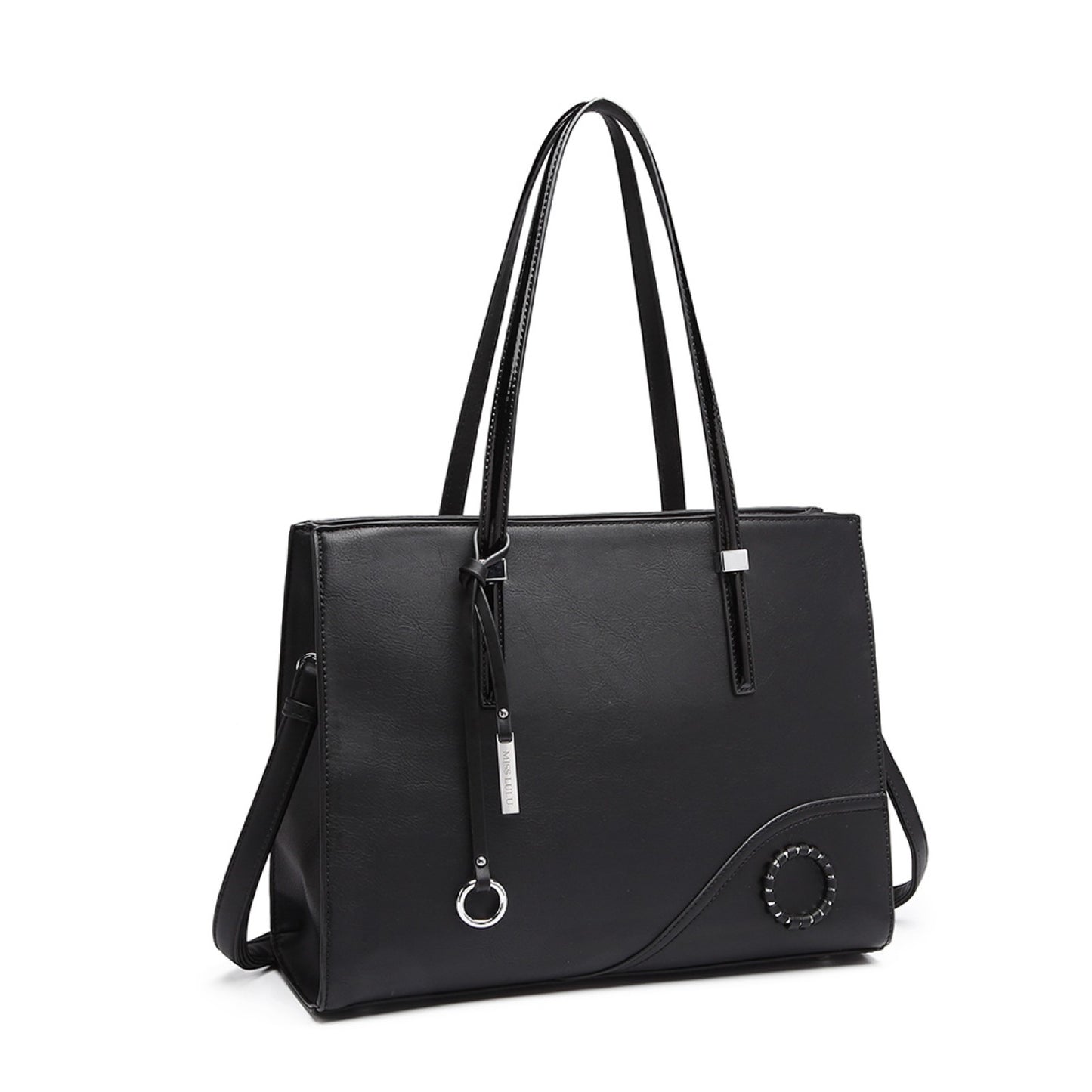 Miss Lulu Glossy Detail Shoulder Bag (LN1909) - Black