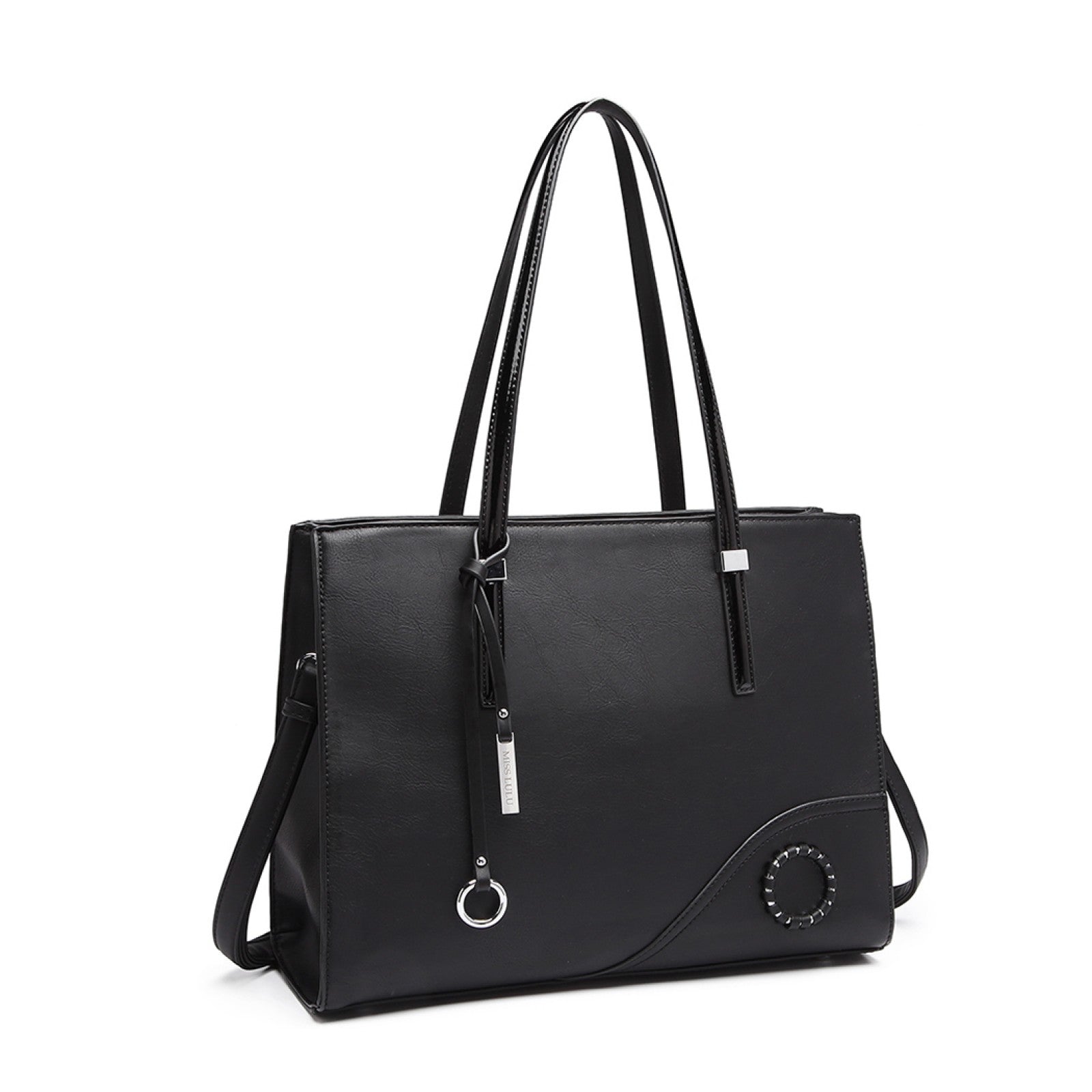 Miss Lulu Glossy Detail Shoulder Bag (LN1909) - Black