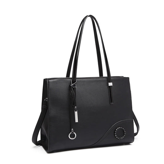 Miss Lulu Glossy Detail Shoulder Bag (LN1909) - Black