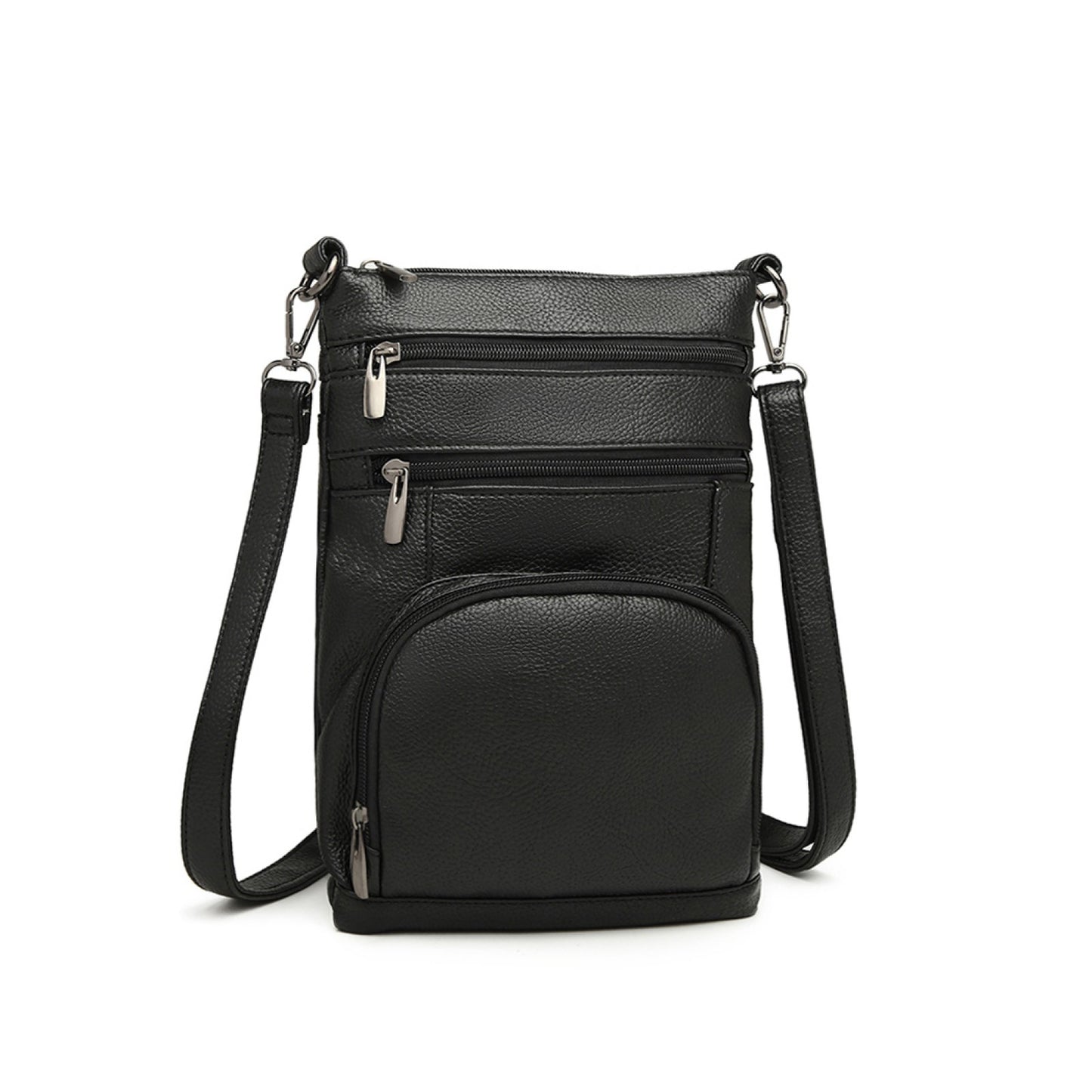 Kono Miss Lulu Multi Pocket Leather Look RFID-Blocking Cross Body Bag (LB6927) - Black