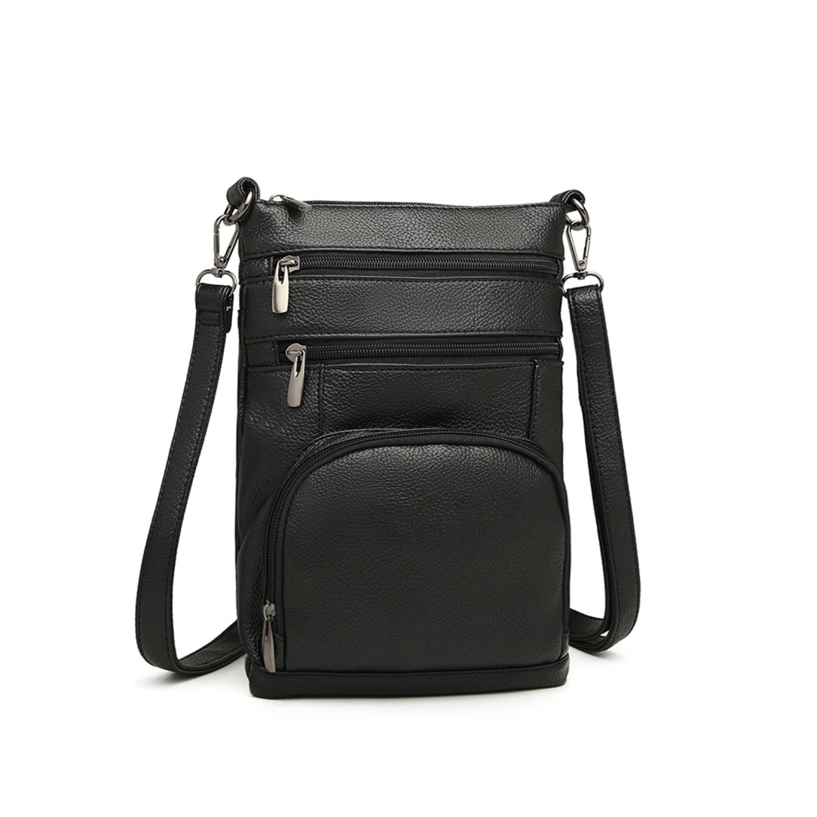 Kono Miss Lulu Multi Pocket Leather Look RFID-Blocking Cross Body Bag (LB6927) - Black
