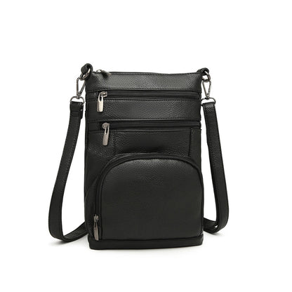 Kono Miss Lulu Multi Pocket Leather Look RFID-Blocking Cross Body Bag (LB6927) - Black
