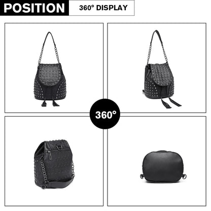 Miss Lulu Skull Studded Backpack Shoulder Bag (L1414) - Black