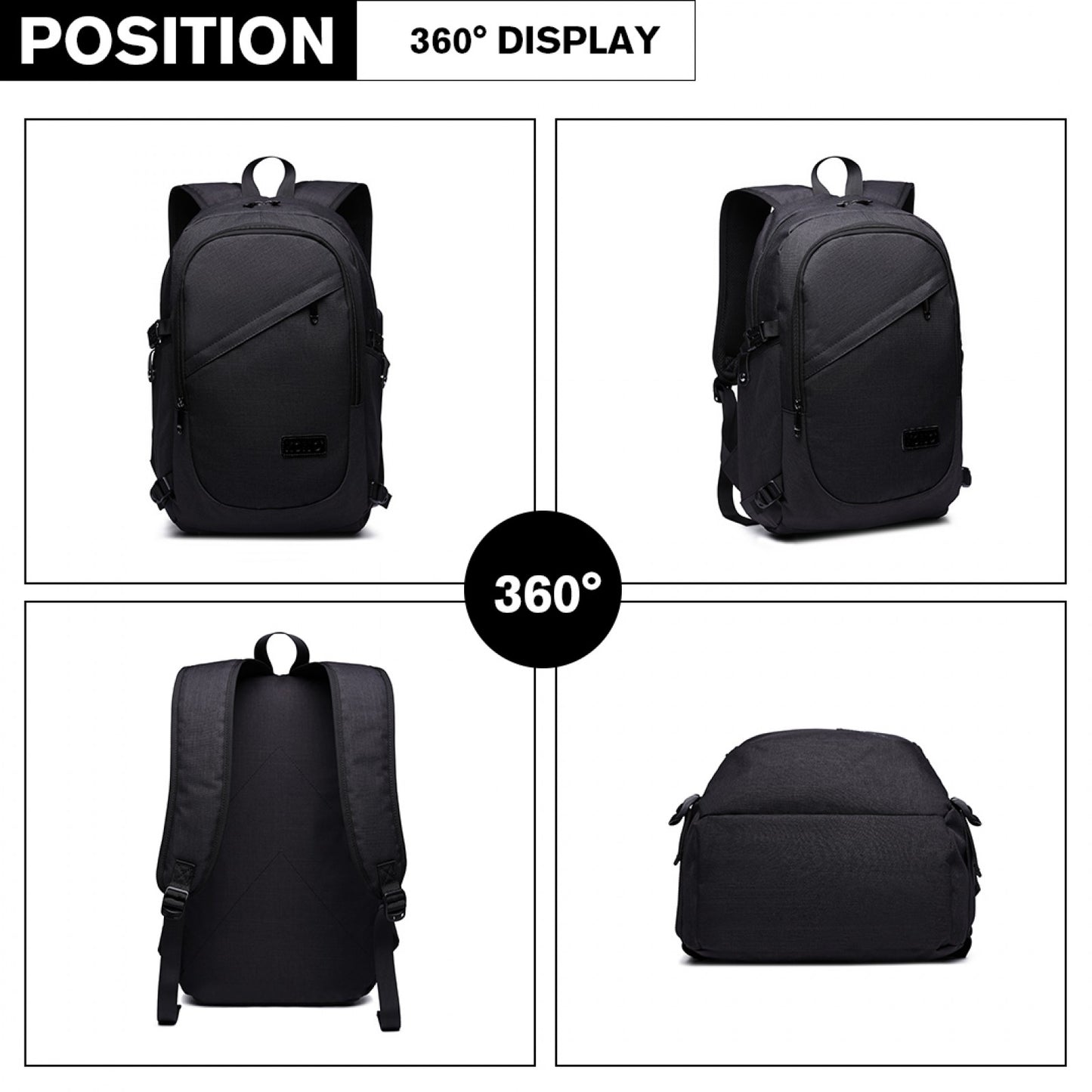 Kono Business Laptop Backpack with USB Charging Port (E6715) - Black