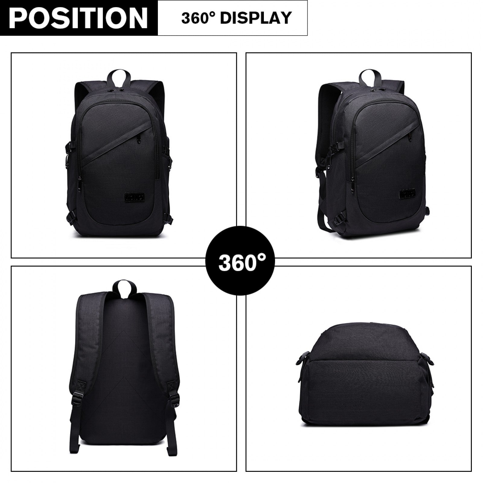 Kono Business Laptop Backpack with USB Charging Port (E6715) - Black
