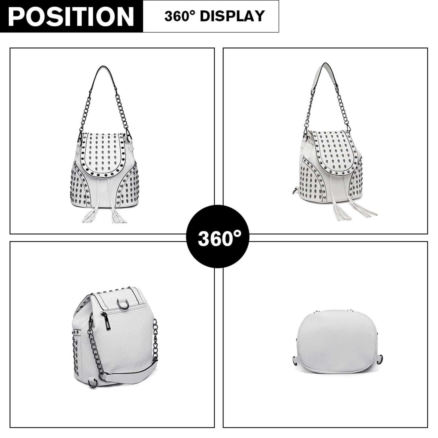 Miss Lulu Skull Studded Backpack Shoulder Bag (L1414) - Beige