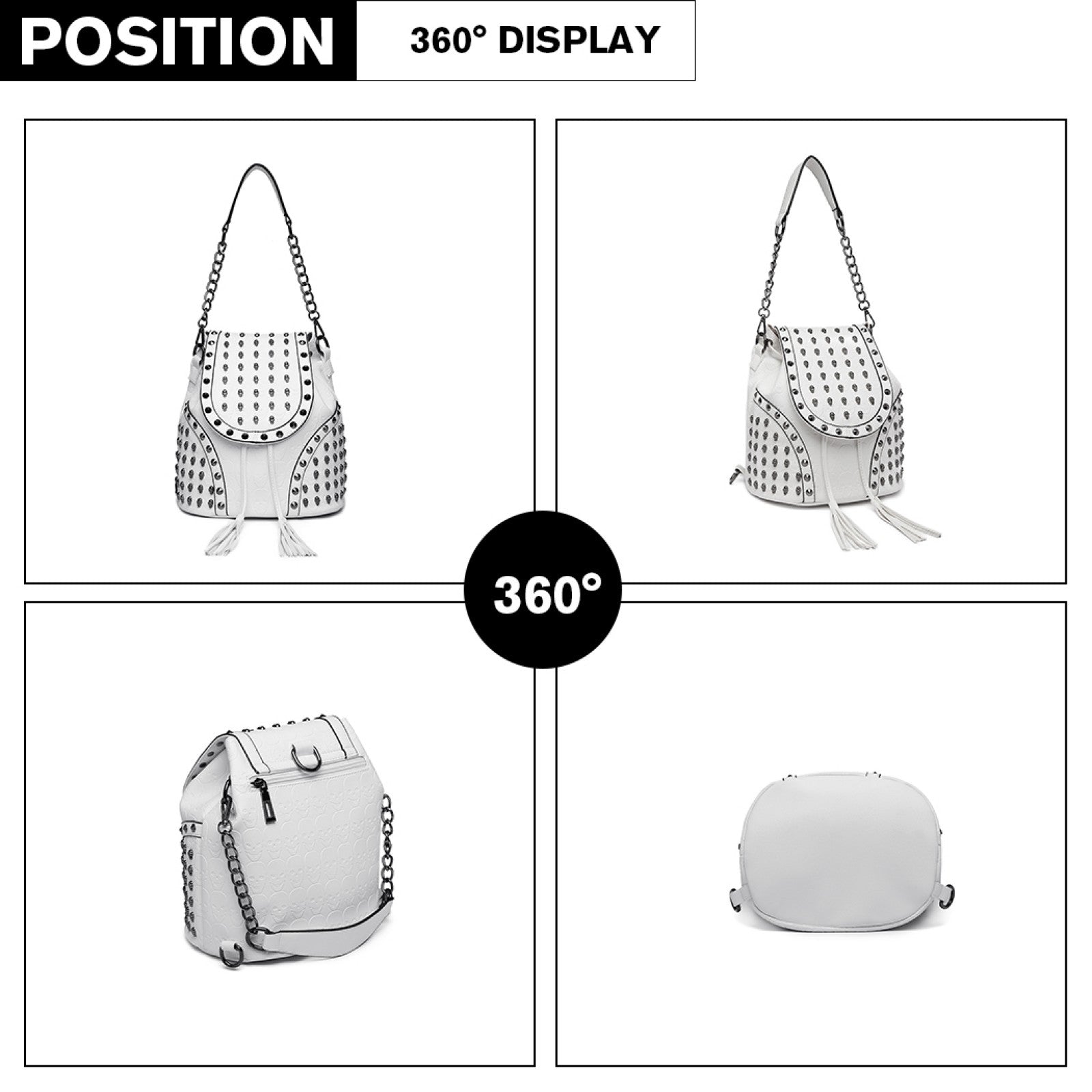 Miss Lulu Skull Studded Backpack Shoulder Bag (L1414) - Beige