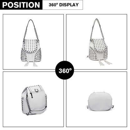 Miss Lulu Skull Studded Backpack Shoulder Bag (L1414) - Beige