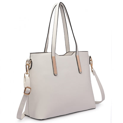 Miss Lulu Three Piece Tote Shoulder Bag And Clutch (LT6648) - White