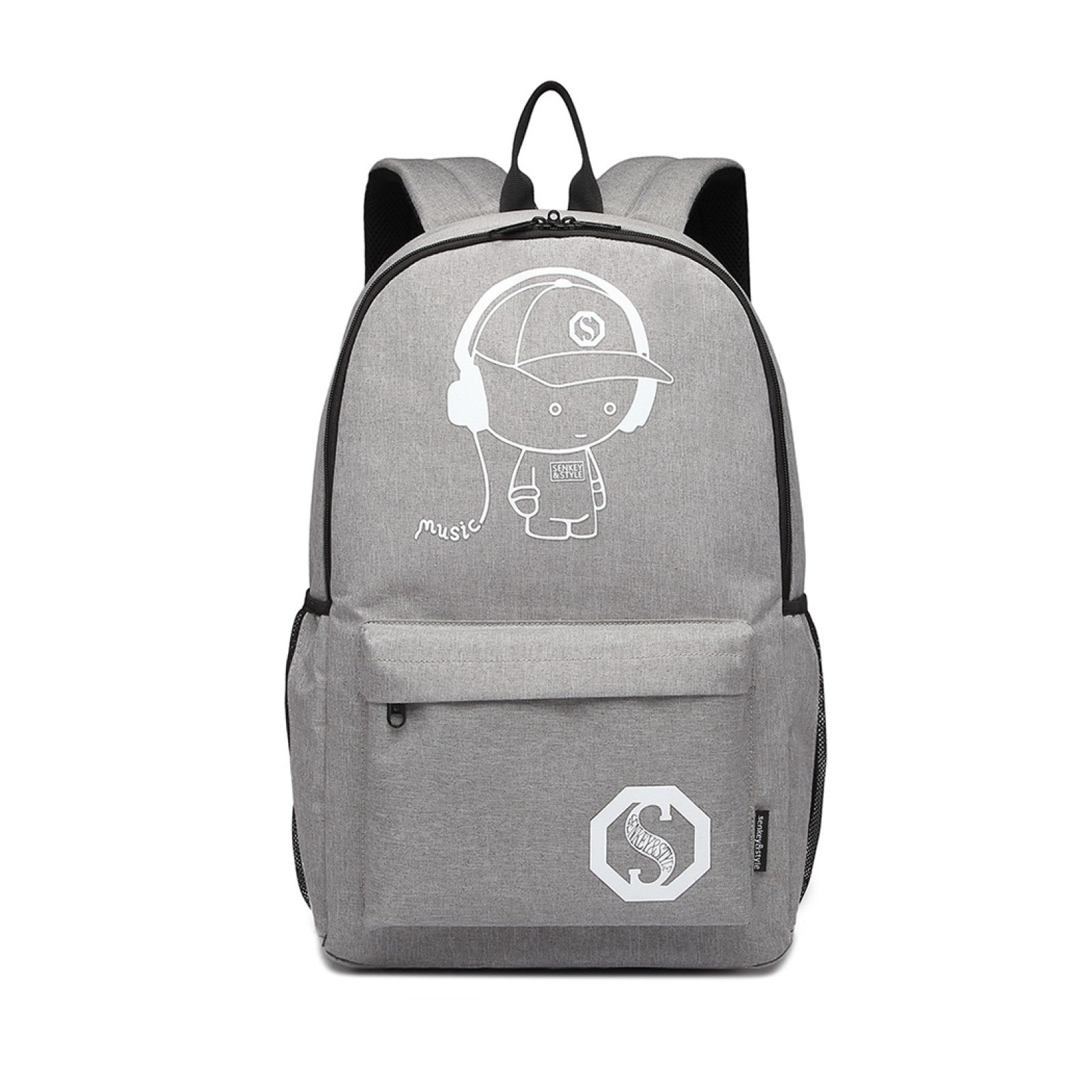 Kono Multi-functional Glow-in-the-Dark Trolley Backpack (E6877) - Grey